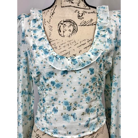 Free People Another Life Top White Combo Blue Floral Print L - Picture 8 of 16